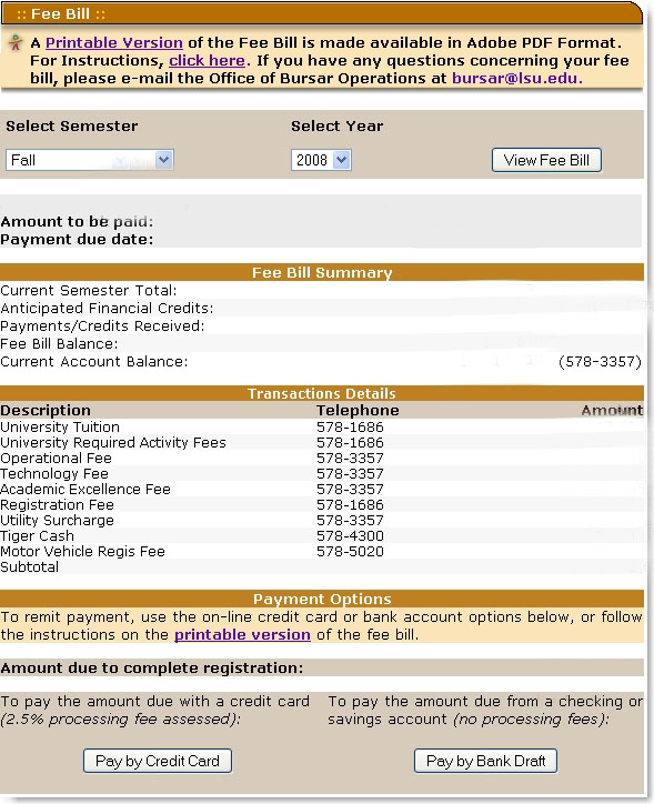 An example fee bill