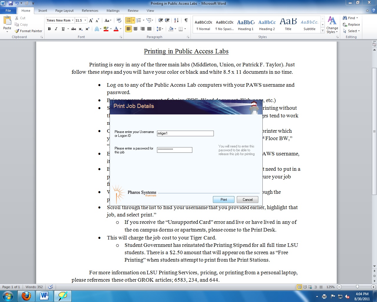 the print job details window