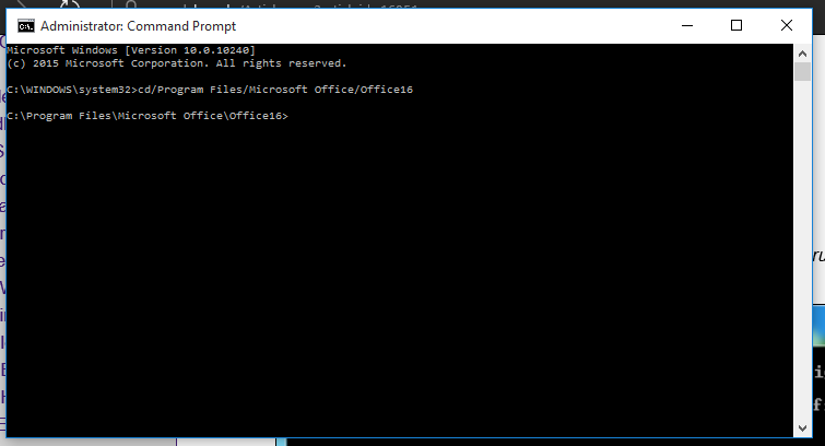 pop-up windown when "cd\Program Files\Microsoft Office\Office16" is entered