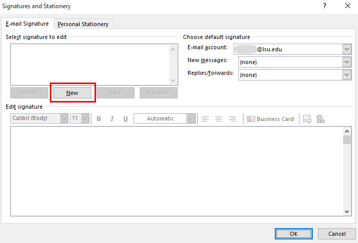 New button in the Select Signature to Edit fieldbox