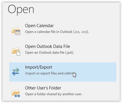 List of exporting options