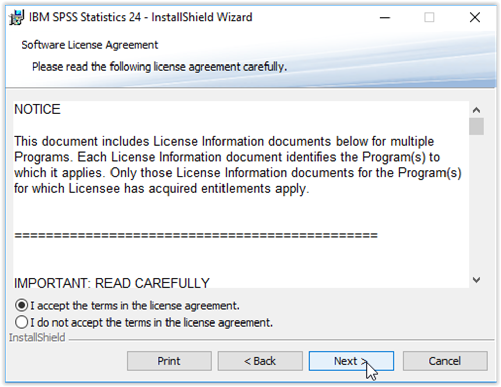 License Agreement window