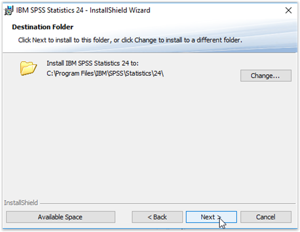 Destination Folder option window