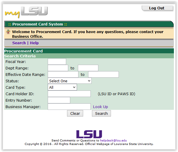LSU Procurement Card page