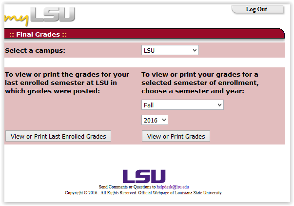 Final Grades window