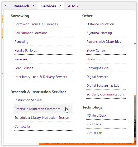 reserve a library classroom button on lsu libraries homepage