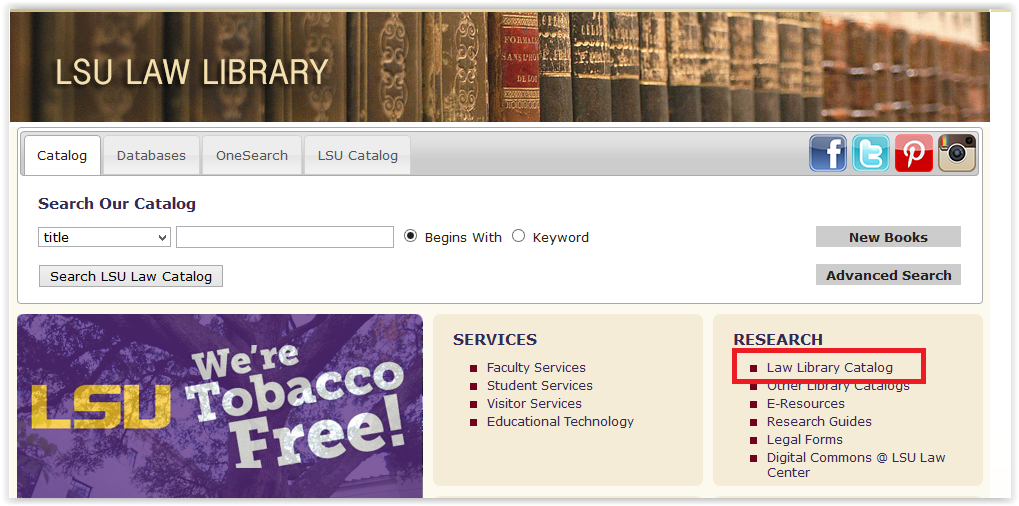 the Law Library Catalog in the research section