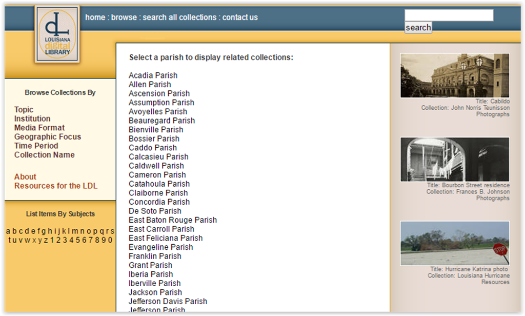 List of parishes available for Louisiana Parishes