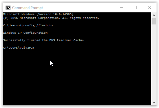 command prompt with IP config slash flush dns typed in.