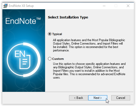 Installation Type screen with Typical selected