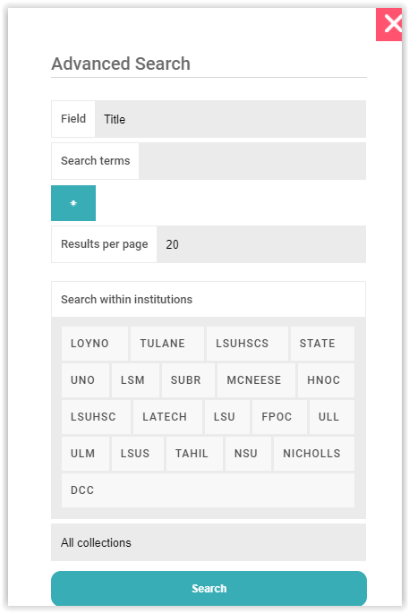 the advanced search control menu