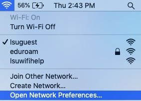 Open Network Preferences highlighted