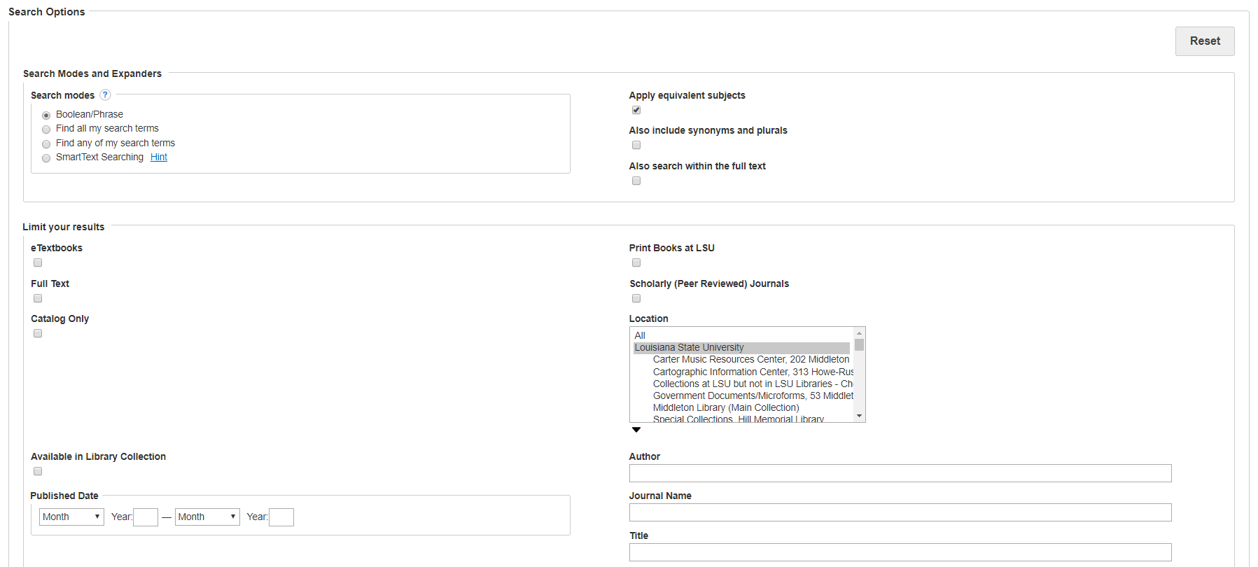 changing advanced search settings