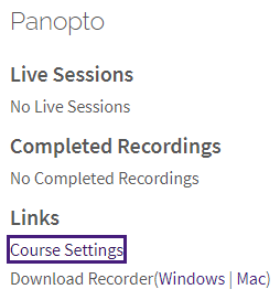 Panopto course settings link