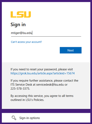 entering your lsu username at lsu dot edu