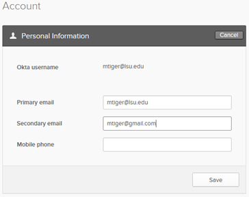 entering a secondary personal email, such as G mail, yahoo etc