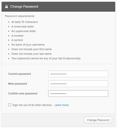 Entering new password with change password button underneath