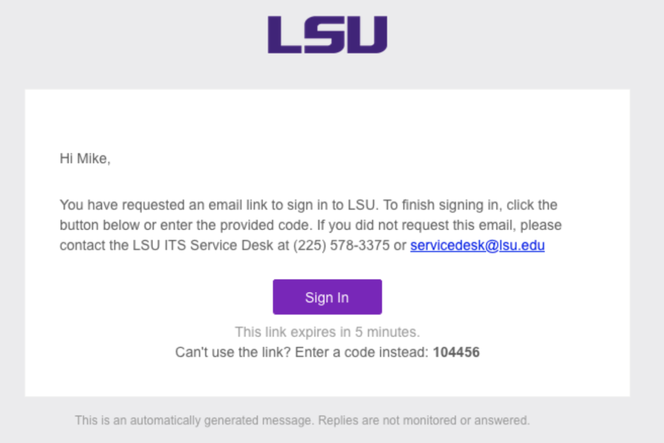 Verification code in email